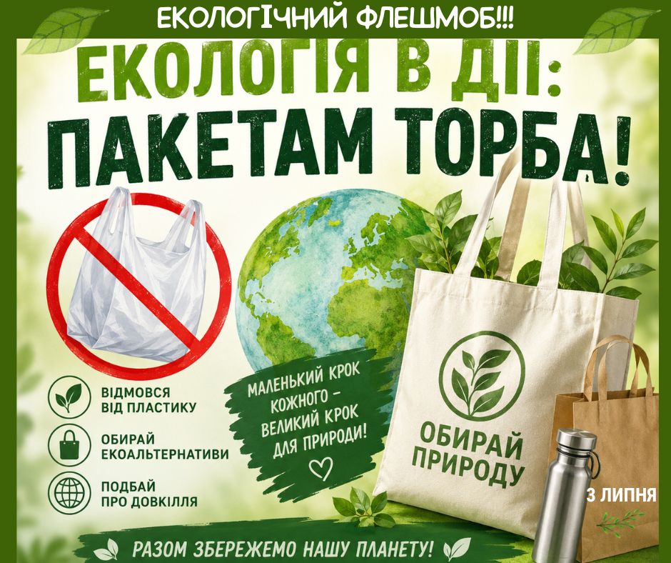 Екологічний флешмоб «ЕКОЛОГІЯ В ДІЇ: ПАКЕТАМ ТОРБА!»